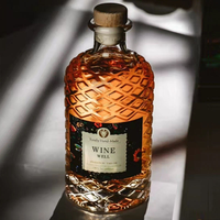 Bouteilles en verre cristallin transparentes personnalisées, forme plate, avec bouchon en liège, 750ml/700ml/500ml, pour whisky, spiritueux, liqueur, avec logo personnalisé