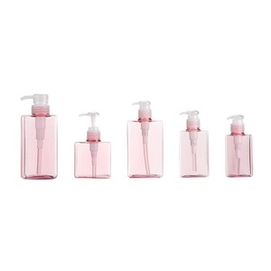 Botellas Dispensadoras de PET Cuadradas Rosa Translúcido de 100ml-650ml, Vacías, Personalizables, para Jabón, Champú, Gel de Ducha - Product Image 5