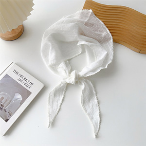 Écharpe triangulaire d'été respirante en coton, motif rayé tendance, <span class=keywords><strong>avec</strong></span> pompon décoratif - Product Image 4