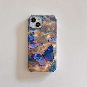 Luxuryimd Bling Laser pour <span class=keywords><strong>iPhone</strong></span> 13 <span class=keywords><strong>14</strong></span> 15 <span class=keywords><strong>Pro</strong></span> Max étui TPU PC papillon ondulation de l'eau imprimé étui de téléphone portable galvanoplastie Spec - Product Image 6