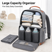 Sac à dos à couches personnalisé en polyester avec fermeture éclair, grande capacité, résistant à l'eau, sac de voyage pour bébé, organisateur avec sangles de poussette