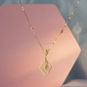 Liontin berlian kalung desain perhiasan 10k 14k 18k set emas tahan alergi anting berlian gelang zirkon set perhiasan wanita