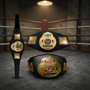Ceinture de champion personnalisée pour la boxe/MMA/haltérophilie - Cuir synthétique, laiton, finition dorée super polie, diamètre 8 pouces, noir - Product Image 3