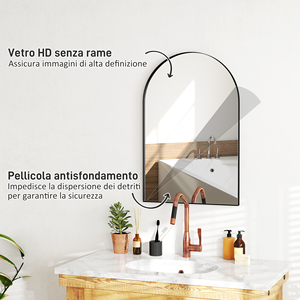 HOMCOM-Miroir de salle de bain 60x90cm en alliage d'aluminium et arc en verre pour chambre et salon, noir - Product Image 5