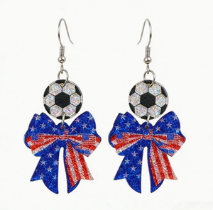 Boucles d'oreilles pendantes personnalisées en acrylique avec nœud et éléments <span class=keywords><strong>de</strong></span> football pour femme, motif drapeau américain, cadeau pour les fans <span class=keywords><strong>de</strong></span> football - Product Image 1