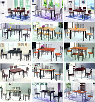 Table rectangulaire en métal et bois, Table de cuisine, Bar, petit déjeuner, coin Table avec 4 chaises, ensemble de salle à manger pour 4