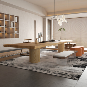 Muebles de cocina de lujo de gran tamaño de forma irregular en bruto superior de madera maciza losa Live Edge mesa de comedor - Product Image 4