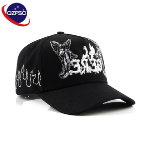 QZFSO Wholesale Custom 3D Embroidery logo curved brim 5 Panel Gorras <b>Hats</b> Rhinestone Unstructured Dad Baseball Caps for Men - Product Image 1