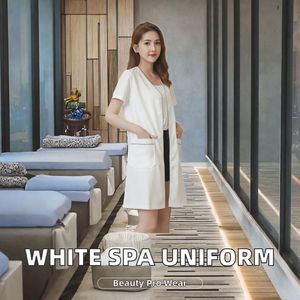ชุดยูนิฟอร์มสปาสีขาว เสื้อท่อนบนสำหรับที่ปรึกษาด้านความงามแบบด้าน  รับสกรีนโลโก้  ไซส์พลัส  เสื้อผ้าสำหรับร้านเสริมสวย  ใช้ในโรงพยาบาล  ผลิตจากโพลีเอสเตอร์ 100% - Product Image 3