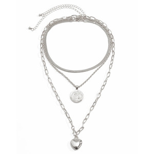 Collar de Tres Capas con Colgante de Corazón en Aleación de Zinc Dorado, Estilo Vintage, Joyería para Mujer - Product Image 3