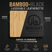 Lembaran Kulit Sintetis Bambu ke Hitam yang Dapat Dicetak Laser 12x24 inci, Bahan Kulit Imitasi untuk Hadiah Ramah Lingkungan, Undangan Pernikahan, Gantungan Kunci, dan Patch