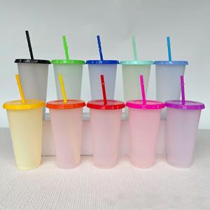 24oz nhựa tái sử dụng thay đổi màu sắc Tumblers với nắp đậy & ống hút trẻ em 'uống ly đặt cho nước lạnh và đồ uống khác - Product Image 2