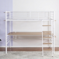 Lit mezzanine avec bureau et armoire, cadre de lit double en métal blanc avec poste de travail pour petite chambre et dortoir, aucun sommier tapissier nécessaire
