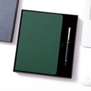 Ensemble cadeau de papeterie personnalisée pas cher, carnet de notes, agenda de bureau 2024, journal en cuir PU noir et bleu A5 avec stylo, boîte cadeau - Product Image 4