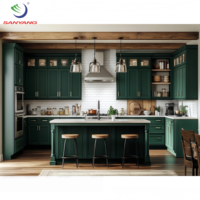 Armoires de cuisine modernes en bois massif de couleur personnalisée RTA Slim Shaker vertes Prêtes à assembler Armoire de cuisine avec îlot