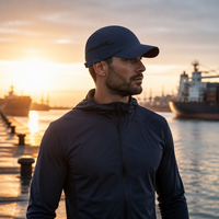 Industriële grijze 5-panel pet met zijritsvak, waterdicht polyester, groothandel, verstelbaar, streetwear cap