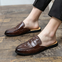 Babouches Homme en Cuir Noir Semelle PU Respirantes Mules Tendance à Enfiler Chaussures Décontractées Homme Demi-Chaussures en Cuir Été Automne Hiver