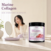 Collagène Marin en Poudre de Qualité Alimentaire OEM ODM avec Biotine, Vitamine C et Mélatonine pour la Santé des Cheveux, de la Peau, des Ongles et du Système Immunitaire, 258g pour Femmes