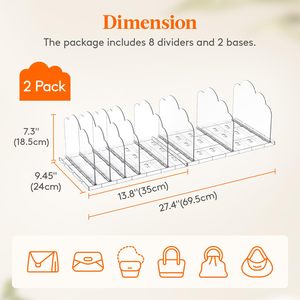 2 packs de séparateurs d'étagères réglables en plastique pour l'organisation des placards, séparateurs transparents pour sacs à main. - Product Image 5