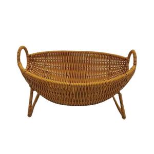 Rattan Style Fruit <b>Basket</b> Bowl With Handles Storage Tray For Living Room Snack And Dessert Display Plastic <b>Weaved</b> Design - Product Image 5