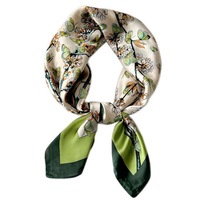 Écharpe carrée en satin pour femme 70x70cm, imprimé floral vintage, effet soie