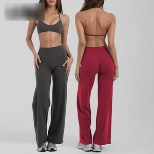 Women Custom Soft Straight Leg <b>Leggings</b> and Halter Bra Set Fitness Yoga <b>Flare</b> <b>Leggings</b> and Bra Workout Set for Women - Product Image 1