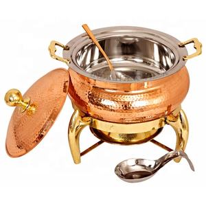 Chafing Dish de Acero Puro Martillado de IndianArtVilla con Soporte de Gel Combustible de Latón y Cuchara para Servir - Utensilio de Cocina para Almacenamiento y Servicio - Product Image 2