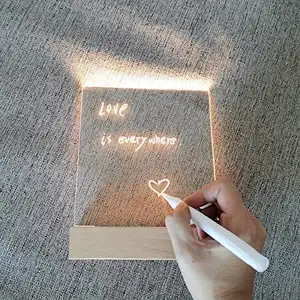 Acryl platte mit Holz ständer White Board Bunte LED-Leucht nachricht mit weißem Marker zum Schreiben von Listen