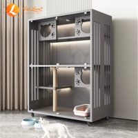 Villa de luxe spacieuse pour chat en bois, verre et fer avec roues verrouillables et structure d'escalade multi-niveaux – Maison et cage pour chat prêtes pour l'hiver