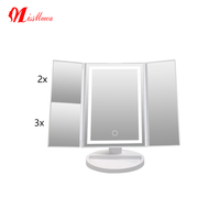 Miroir de Table Led à 3 voies, Miroir de maquillage à 3 voies, Miroir de Table à triple éclairage Usb 2X 3X 10X