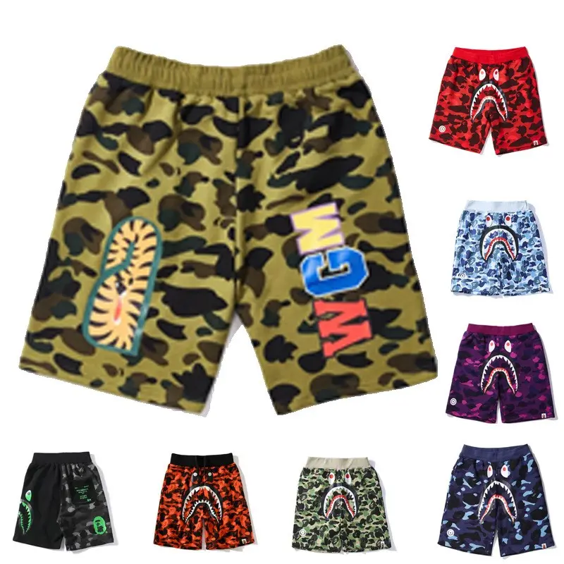 2023 New Summer Fashion Hip Hop Men's Bape Beach Shorts Shark Head Camouflage 3d Printed Five-point Pants