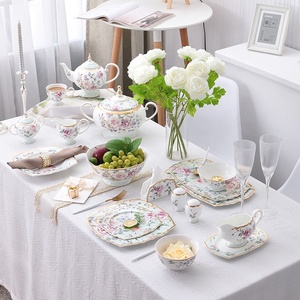 Tùy Chỉnh Nhà Hàng Hoa Mô Hình Với Vàng Rim <span class=keywords><strong>China</strong></span> Xương Bữa Ăn Tối Tấm Decal Khách Sạn Sang Trọng Bộ Đồ Ăn Gốm - Product Image 6