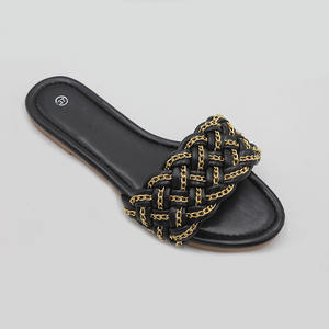 Chaussures pour femmes pantoufles chaîne dorée métallique pour femmes sandales plates d'extérieur pour la plage sandales souples confortables pour femmes et dames - Product Image 2