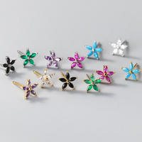 925 Sterling Silber Regenbogen-Ohrstecker Fabrik-Großhandel Herstellung Bunter Zirkon-Blumenschmuck auf Lager