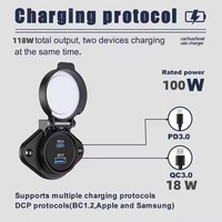 Support mural étanche 118W QC3.0 18W & PD 3.0 100W prise de chargeur USB-C pour voiture RV BUS CAMPER CAR UTV ATV caravane
