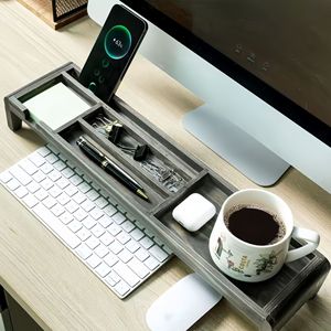 Wooden Keyboard Tray Stand With Storage Compartments For <b>Desk</b> Organization And <b>Space</b> <b>Saving</b> - Product Image 1