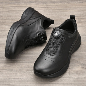 Men's Genuine Cow Leather Walking Shoes <b>Round</b> <b>Toe</b> Breathable Mesh Lining Rubber Outsole Low <b>Heel</b> Rotation Buckle Casual Sport - Product Image 3