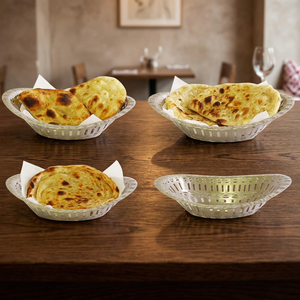 Panier à pain ovale en acier inoxydable de design pour restaurants, hôtels, traiteurs – Idéal pour servir le roti, le chapati, le naan, le kulcha, le paratha - Product Image 1