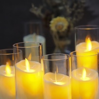 Bougie Électronique à LED Effet Flamme Vacillante dans une Coupe en Verre, Décoration de Mariage et de Maison, Bougie Pilier LED, Vente en Gros