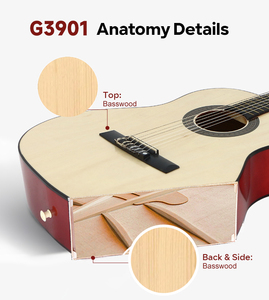 Guitarra Clásica G3901 <span class=keywords><strong>Directo</strong></span> de Fábrica, Guitarra Acústica de 39 Pulgadas con Cutaway de Corcho, Guitarra Clásica de 6 Cuerdas para Principiantes - Product Image 4