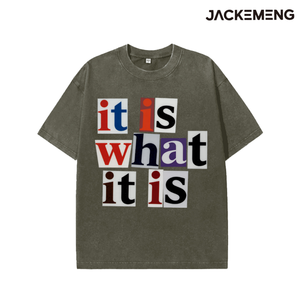 T-shirt in cotone oversize lavato con stampa 'Is What IT Is', stile retrò streetwear, per uso quotidiano casual, maglietta, magazzino USA, vendita all'ingrosso - Product Image 6