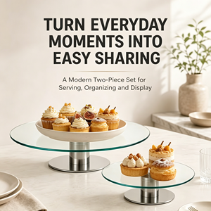 Support à gâteau rotatif personnalisé en <span class=keywords><strong>verre</strong></span> <span class=keywords><strong>trempé</strong></span>, plateau tournant rond pour la décoration de gâteaux, la présentation de cupcakes et de desserts lors de fêtes - Product Image 3
