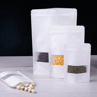 Sac d'emballage en papier kraft avec fermeture éclair en plastique PE imprimé sur mesure, sac alimentaire de qualité alimentaire, pochette debout avec fenêtre transparente, sac réutilisable