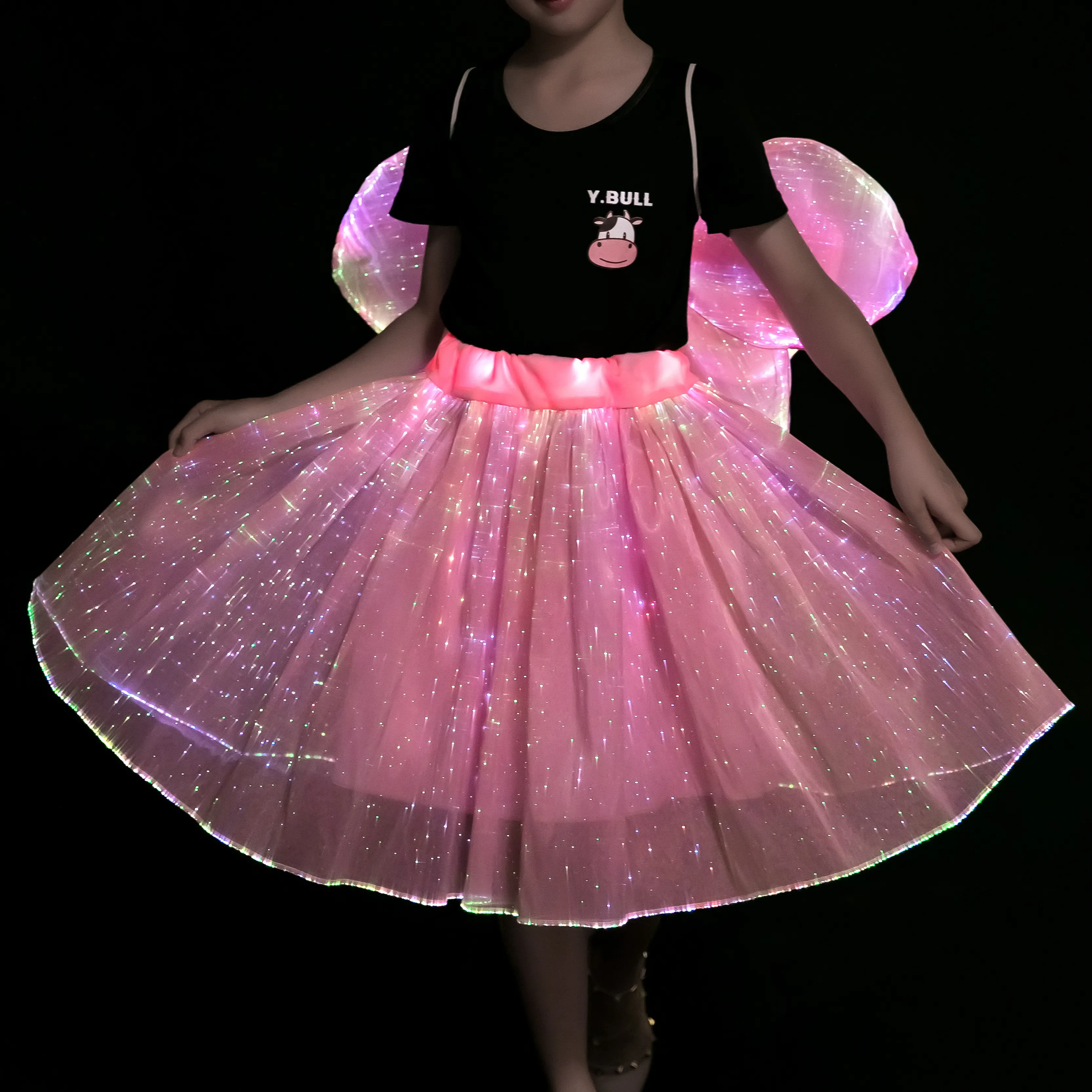 LED-Leuchte helles leuchtende Glasfaser-Mädchen rosa schönes Rock Schmetterling mit Flügeln Dekoration Kleid für Kinder Bühnen-Show