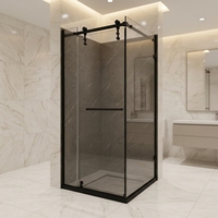 Kit de porte coulissante pour cabine de douche d'angle moderne sans cadre en aluminium, idéal pour les petits espaces, avec quincaillerie pour porte en verre