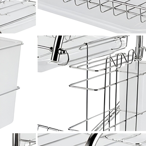 2 Tier <strong>Iron</strong> Dish Drying Rack with Cutlery Holder Cutting <strong>Board</strong> Holder Drip Trays Chrome Plated Finish Kitchen <strong>Storage</strong> - Product Image 5