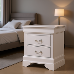 Elegant Traditional Nightstand In White Solid Wood With <b>2</b> <b>Drawers</b> For Apartments Bedroom Furniture - Product Image 2