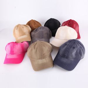 หมวกเบสบอลผ้าฝ้ายฟอกสีแบบไม่มีโครงสร้างปรับได้หมวกพ่อ6แผง - Product Image 3