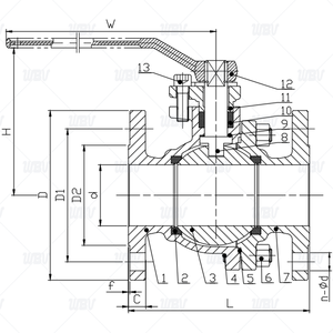 Robinet à bille à bride Q41F-16P/R avec traitement thermique FRAS, tige anti-éclatement à bille solide - Product Image 2