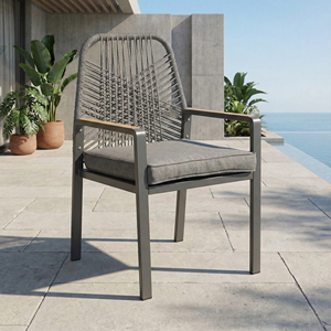 Silla <span class=keywords><strong>de</strong></span> Comedor Moderna <span class=keywords><strong>para</strong></span> Exteriores, Silla <span class=keywords><strong>de</strong></span> Ratán Tejido con Estructura <span class=keywords><strong>de</strong></span> Acero y Reposabrazos con Aspecto <span class=keywords><strong>de</strong></span> Madera Termotransferida <span class=keywords><strong>para</strong></span> Jardín o Restaurante - Product Image 5